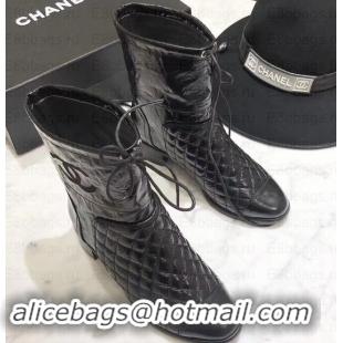 Perfect Chanel Heel 4cm CC Logo Quilting Crinkled Calfskin Ankle Boots Black C101603