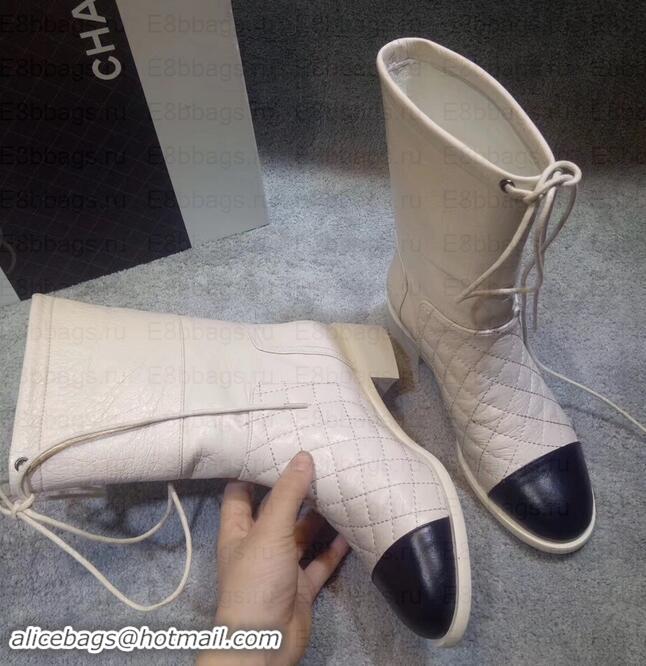 Sophisticated Chanel Heel 4cm CC Logo Quilting Crinkled Calfskin Ankle Boots Creamy C101604