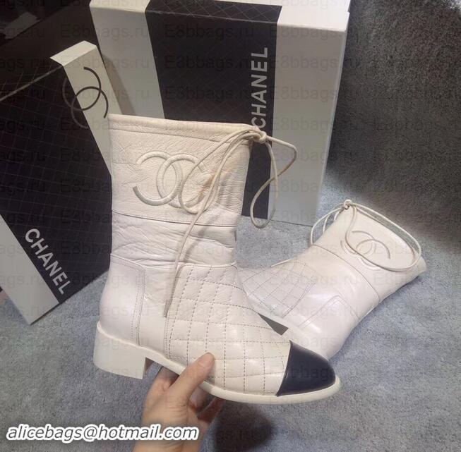 Sophisticated Chanel Heel 4cm CC Logo Quilting Crinkled Calfskin Ankle Boots Creamy C101604