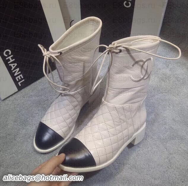 Sophisticated Chanel Heel 4cm CC Logo Quilting Crinkled Calfskin Ankle Boots Creamy C101604