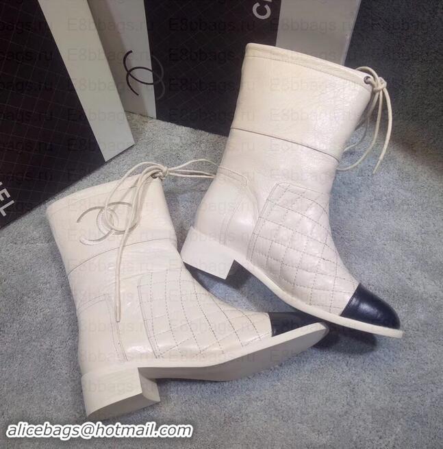 Sophisticated Chanel Heel 4cm CC Logo Quilting Crinkled Calfskin Ankle Boots Creamy C101604