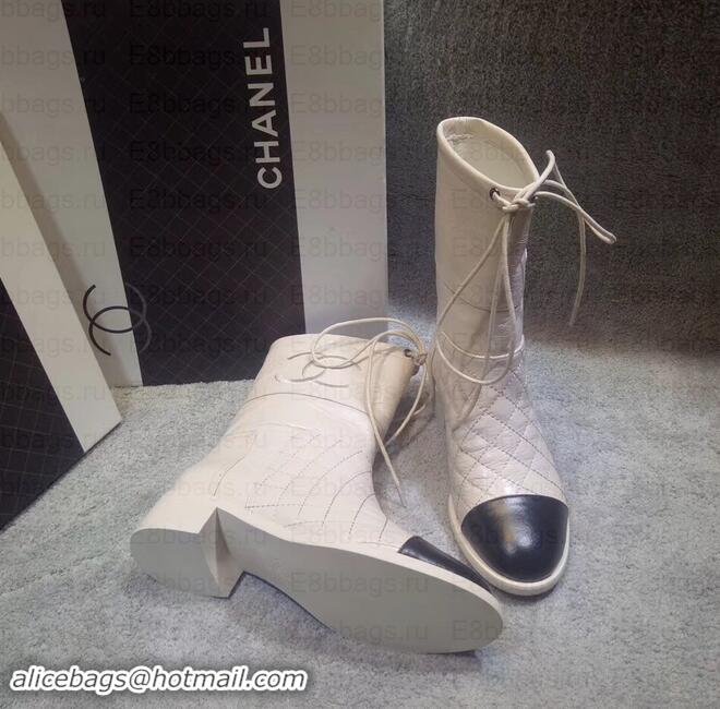 Sophisticated Chanel Heel 4cm CC Logo Quilting Crinkled Calfskin Ankle Boots Creamy C101604