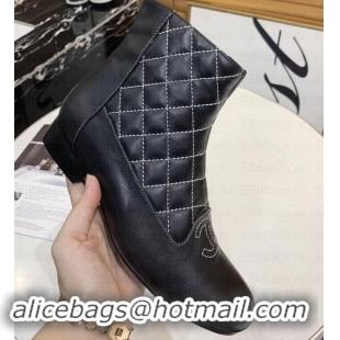  Discount Chanel CC Logo Quilting Ankle Boots C101606 Black 2019