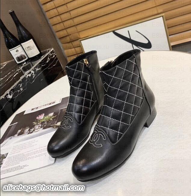  Discount Chanel CC Logo Quilting Ankle Boots C101606 Black 2019