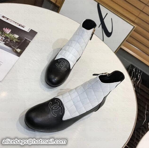 Luxury Chanel CC Logo Quilting Ankle Boots C101606 White/Black 2019