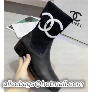  Stylish Chanel White CC Logo Stretch Boots C101608 Black 2019