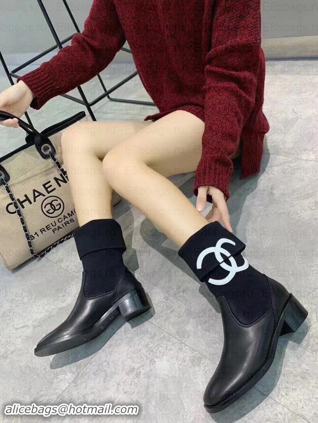  Stylish Chanel White CC Logo Stretch Boots C101608 Black 2019