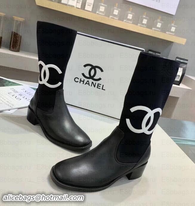  Stylish Chanel White CC Logo Stretch Boots C101608 Black 2019