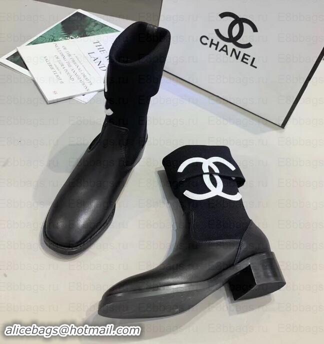  Stylish Chanel White CC Logo Stretch Boots C101608 Black 2019