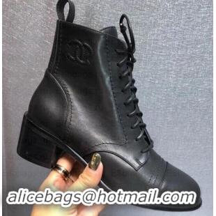 Hot Style Chanel Heel 5cm CC Logo Lace-Ups Ankle Boots C101608 Black 2019