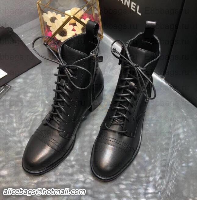 Hot Style Chanel Heel 5cm CC Logo Lace-Ups Ankle Boots C101608 Black 2019