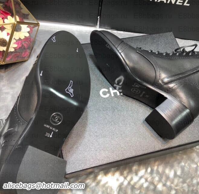 Hot Style Chanel Heel 5cm CC Logo Lace-Ups Ankle Boots C101608 Black 2019