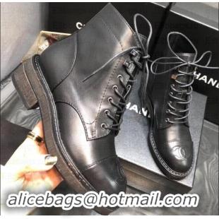 Most Popular Chanel Heel 2.5cm CC Logo Lace-Ups Ankle Boots G34958 Black 2019