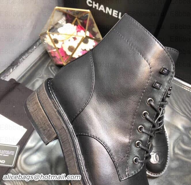 Most Popular Chanel Heel 2.5cm CC Logo Lace-Ups Ankle Boots G34958 Black 2019