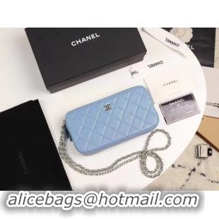 Discount Chanel Calfskin & Gold-Tone Metal A82527 sky blue