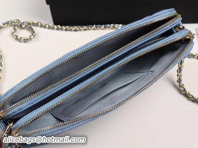 Discount Chanel Calfskin & Gold-Tone Metal A82527 sky blue