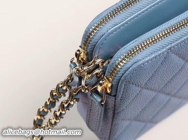 Discount Chanel Calfskin & Gold-Tone Metal A82527 sky blue