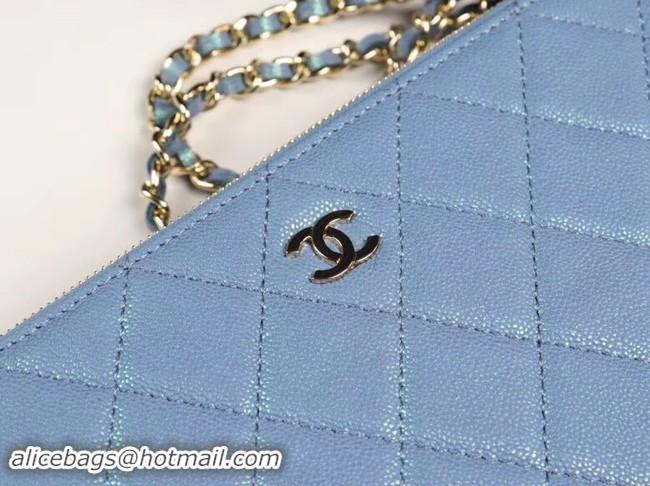 Discount Chanel Calfskin & Gold-Tone Metal A82527 sky blue