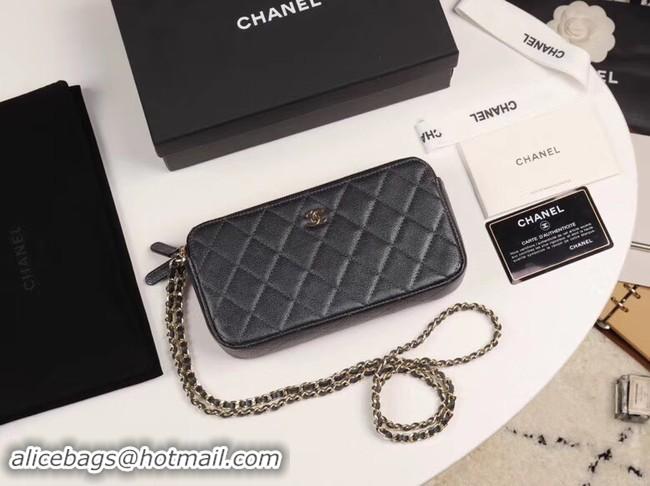 Stylish Chanel Calfskin & Gold-Tone Metal A82527 black