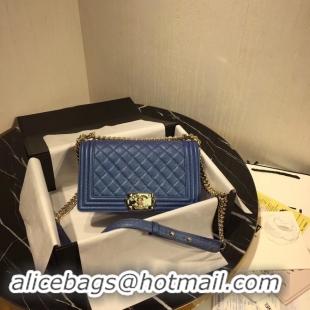 AAAAA Chanel Le Boy Flap Shoulder Bag Original Leather Blue A67086 Gold