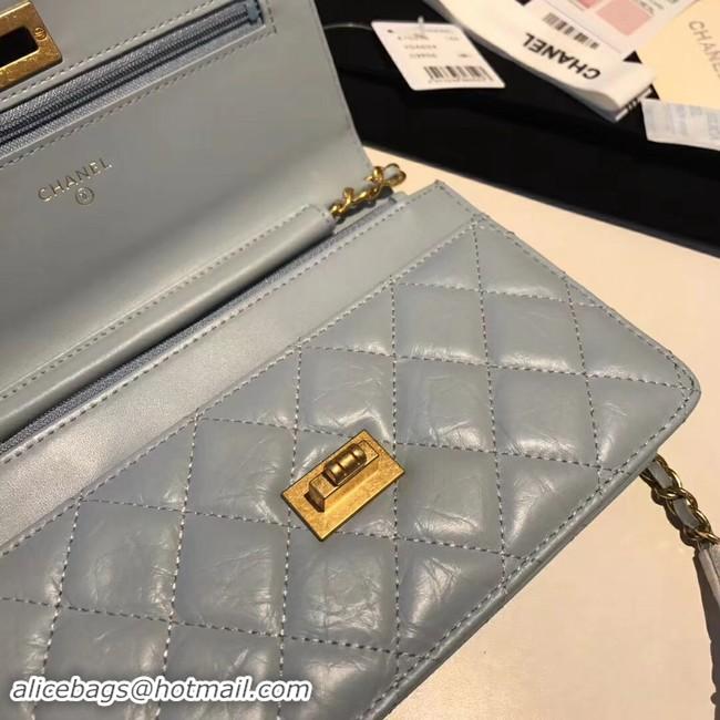 Discount Chanel Calfskin & Gold-Tone Metal S33814 light blue