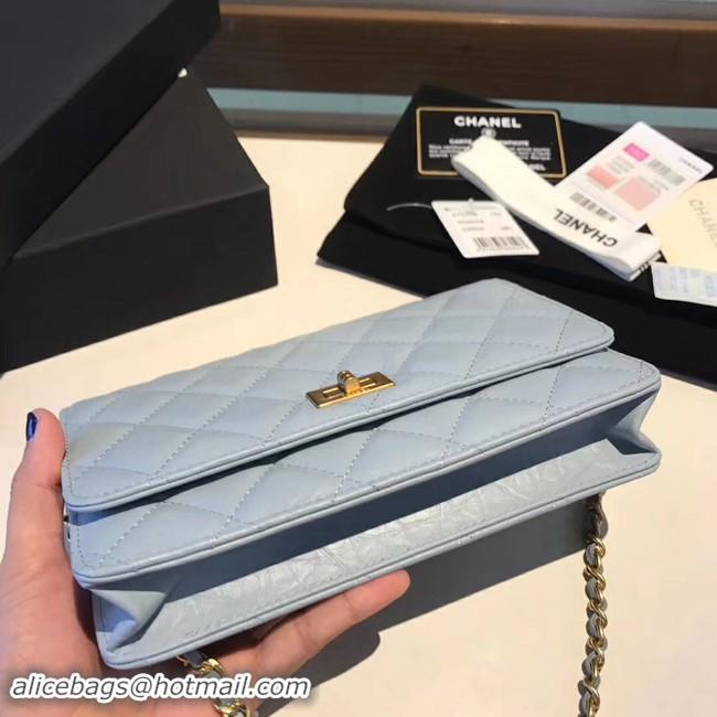 Discount Chanel Calfskin & Gold-Tone Metal S33814 light blue