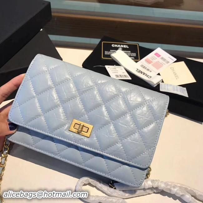 Discount Chanel Calfskin & Gold-Tone Metal S33814 light blue