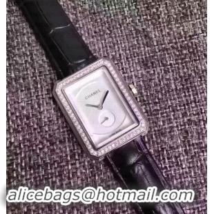 Low Cost Chanel V2 Diamond Quartz Leather Band CH7224 White