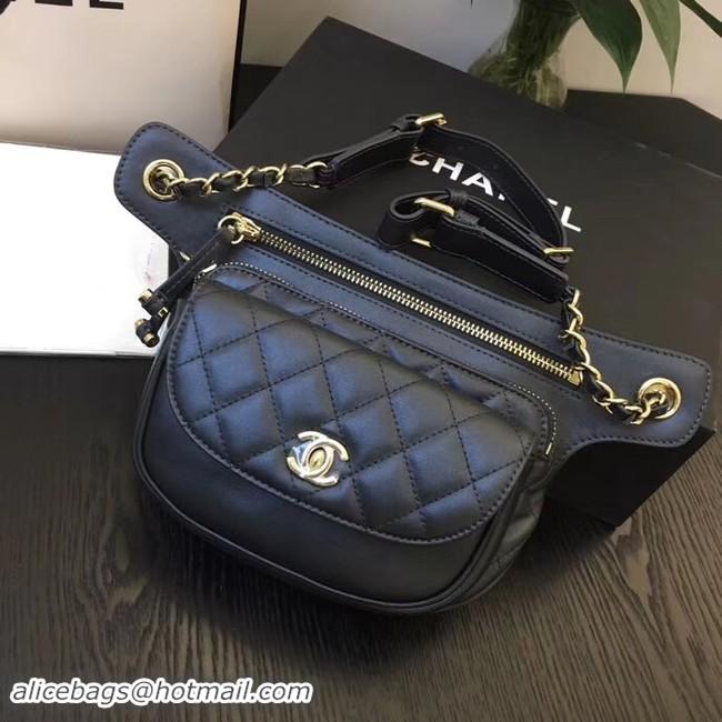 Fashion Chanel Original Leather Belt Bag Black SA0814 Gold