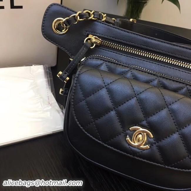 Fashion Chanel Original Leather Belt Bag Black SA0814 Gold