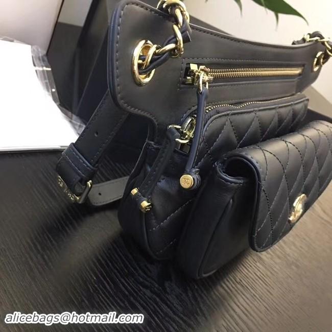 Fashion Chanel Original Leather Belt Bag Black SA0814 Gold