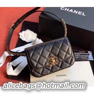 New Fashion Chanel Original Sheepskin Leather Belt Bag Black 33866 Gold