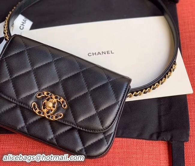 New Fashion Chanel Original Sheepskin Leather Belt Bag Black 33866 Gold