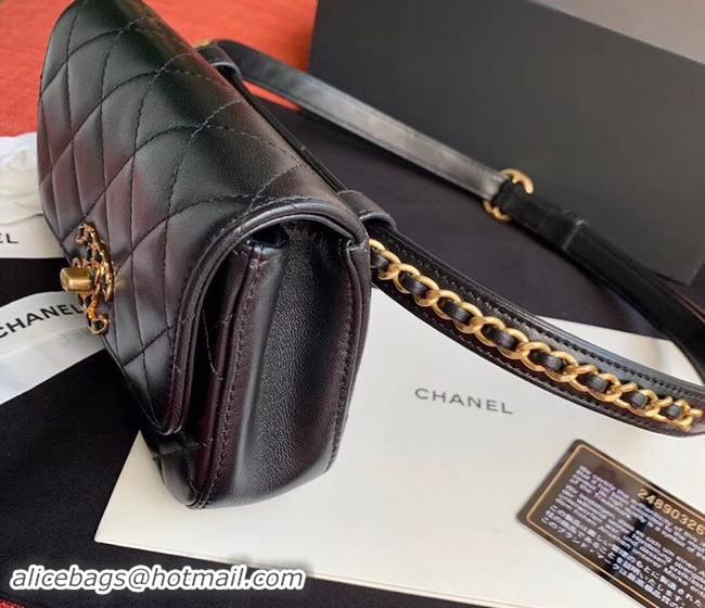 New Fashion Chanel Original Sheepskin Leather Belt Bag Black 33866 Gold