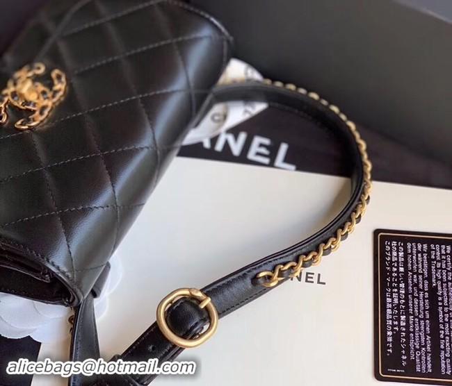 New Fashion Chanel Original Sheepskin Leather Belt Bag Black 33866 Gold