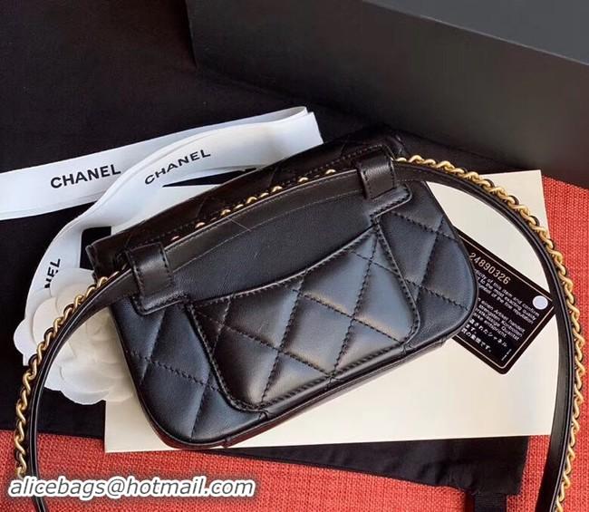 New Fashion Chanel Original Sheepskin Leather Belt Bag Black 33866 Gold