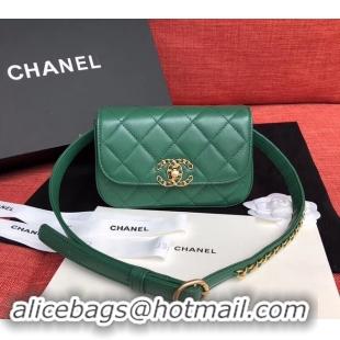 Classic Chanel Original Sheepskin Leather Belt Bag Green 33866 Gold