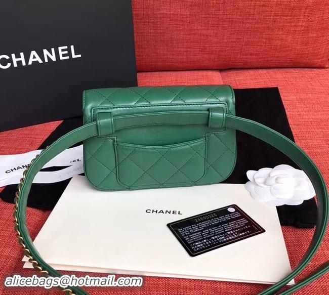 Classic Chanel Original Sheepskin Leather Belt Bag Green 33866 Gold