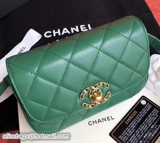 Classic Chanel Original Sheepskin Leather Belt Bag Green 33866 Gold