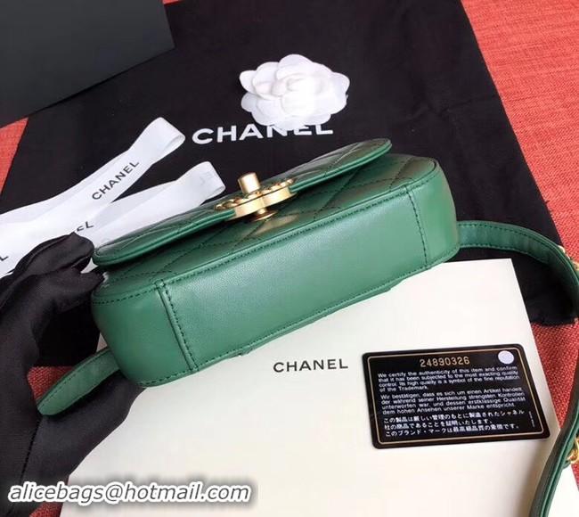 Classic Chanel Original Sheepskin Leather Belt Bag Green 33866 Gold