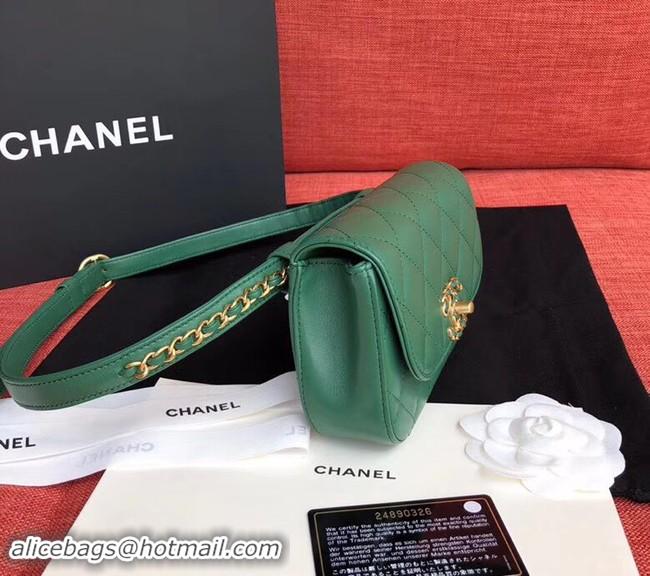 Classic Chanel Original Sheepskin Leather Belt Bag Green 33866 Gold