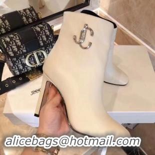 Top Grade Jimmy Choo Heel 9.5cm Minori Calf Leather Ankle Boots JC90721 Creamy with Gold