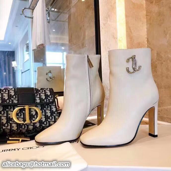 Top Grade Jimmy Choo Heel 9.5cm Minori Calf Leather Ankle Boots JC90721 Creamy with Gold