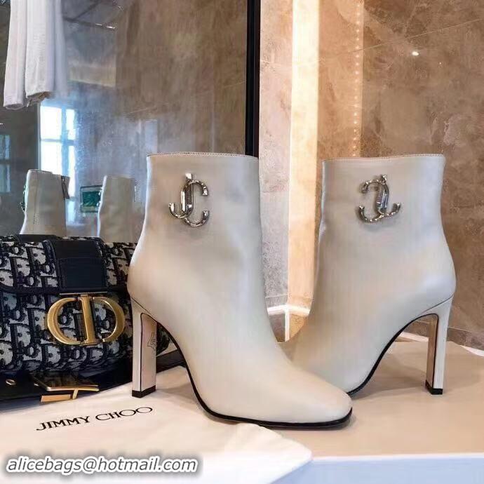 Top Grade Jimmy Choo Heel 9.5cm Minori Calf Leather Ankle Boots JC90721 Creamy with Gold