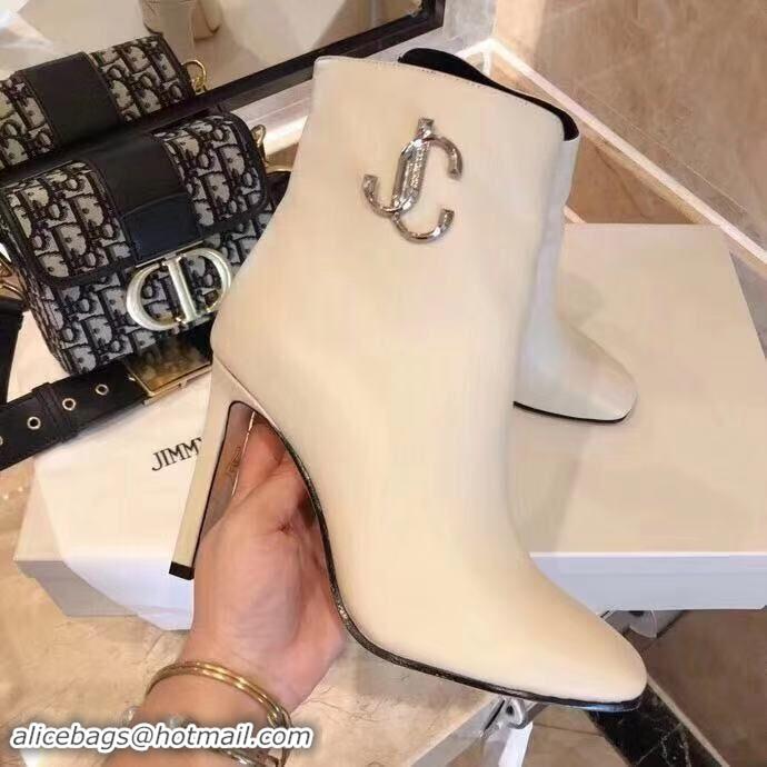 Top Grade Jimmy Choo Heel 9.5cm Minori Calf Leather Ankle Boots JC90721 Creamy with Gold