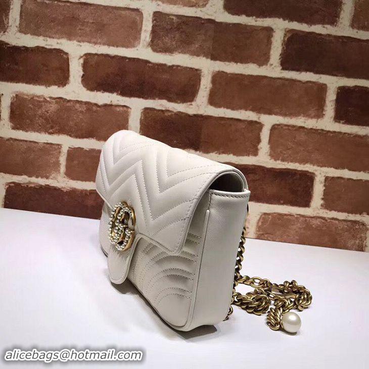 New Fashion Gucci Pearl GG Marmont Small Matelasse Original Leather Shoulder Bag 443497 White