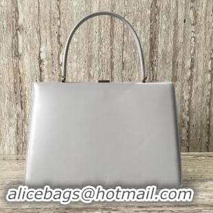 Luxury CELINE MEDIUM CLASP HANDBAG IN BOX CALFSKIN WITH PATINA 180923 light grey