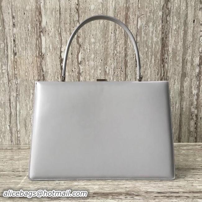 Luxury CELINE MEDIUM CLASP HANDBAG IN BOX CALFSKIN WITH PATINA 180923 light grey