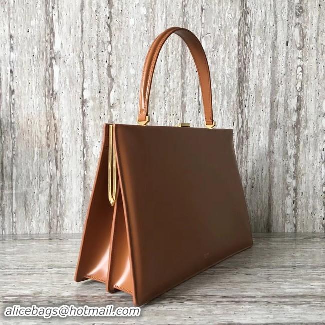 Top Quality CELINE MEDIUM CLASP HANDBAG IN BOX CALFSKIN WITH PATINA 180923 Camel