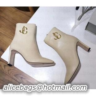 New Fashion Jimmy Choo Heel 6.5cm Minori Calf Leather Ankle Boots JC90722 Creamy with Gold